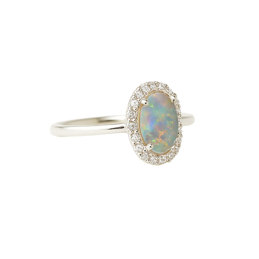 Dark Opal Ring in 18K White Gold - Multicolour