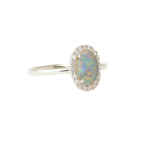 Dark Opal Ring in 18K White Gold - Multicolour
