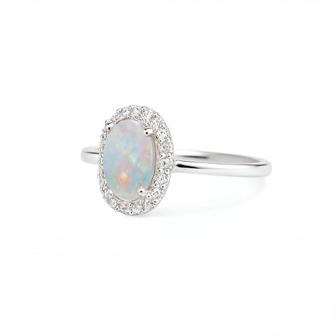 Dark Opal Ring in 18K White Gold - Multicolour