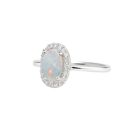 Dark Opal Ring in 18K White Gold - Multicolour - Australian Opal Cutters and Pearl Divers