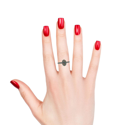 Black Opal Ring in 18K White Gold - Multicolour