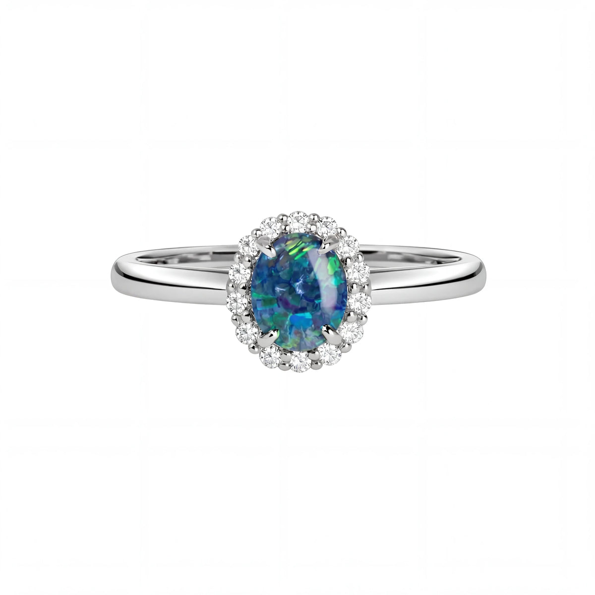 Black Opal Ring in 18K White Gold - Green-Blue - Australian Opal Cutters and Pearl Divers