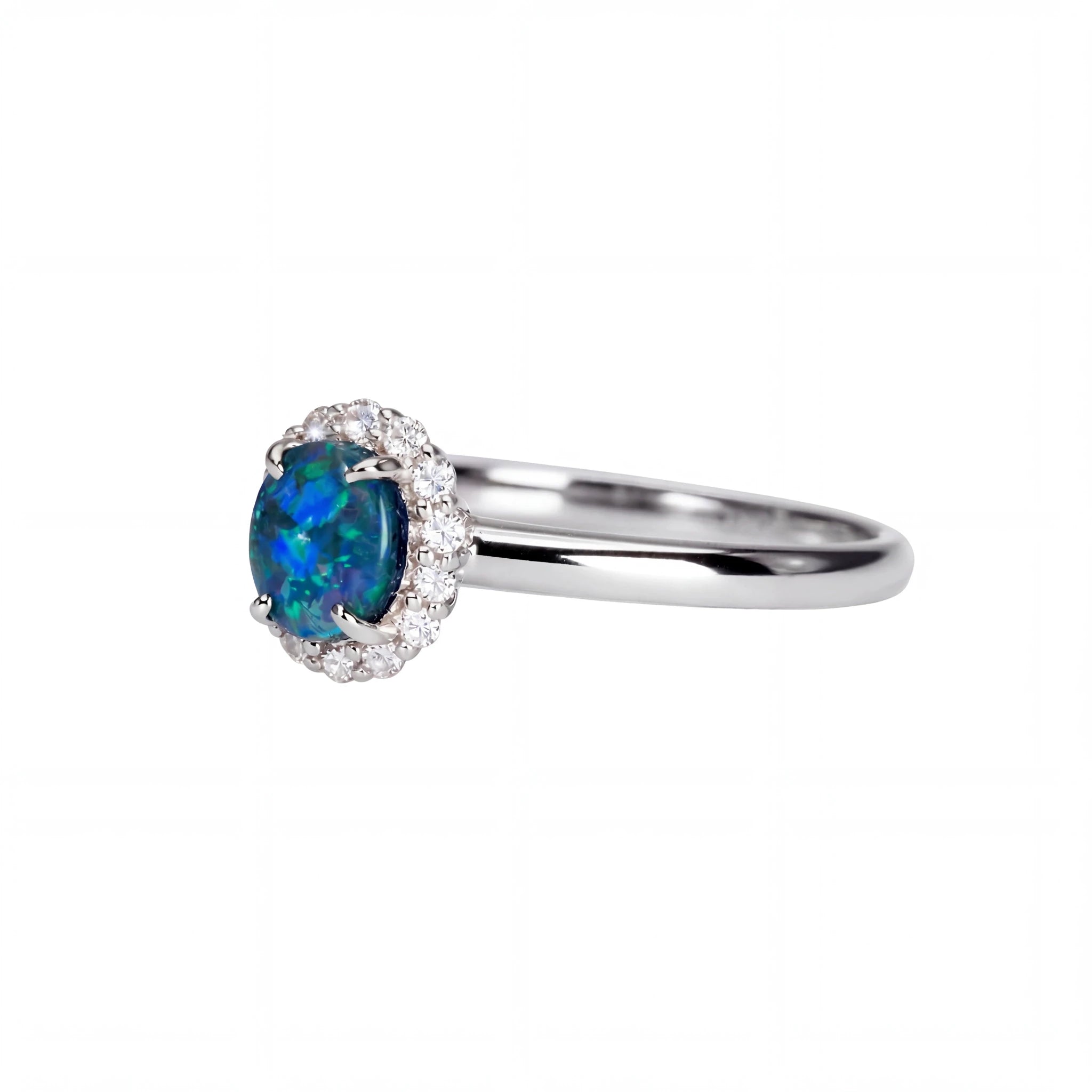 Black Opal Ring in 18K White Gold - Green-Blue - Australian Opal Cutters and Pearl Divers