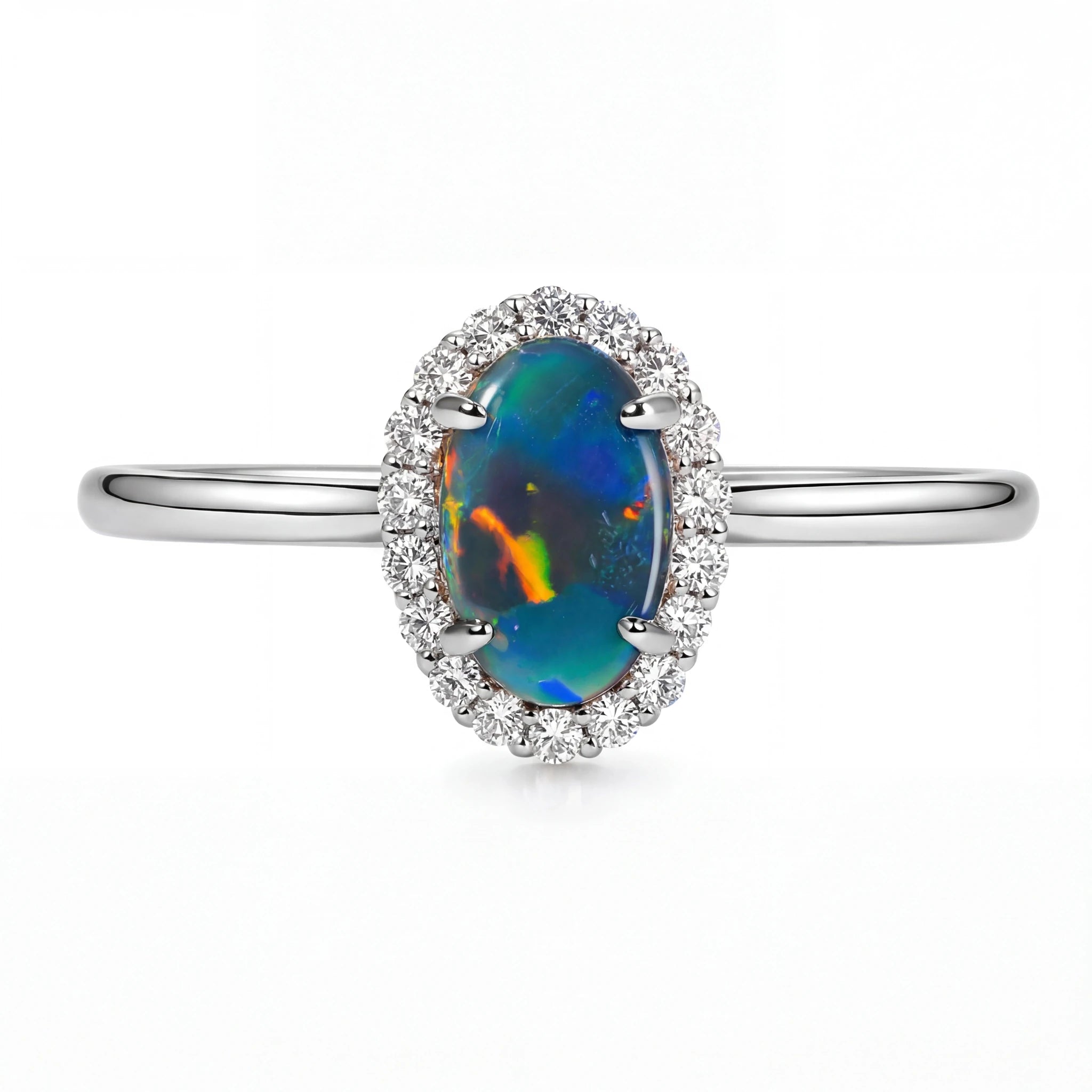 Black Opal Ring in 18K White Gold - Multicolour - Australian Opal Cutters and Pearl Divers