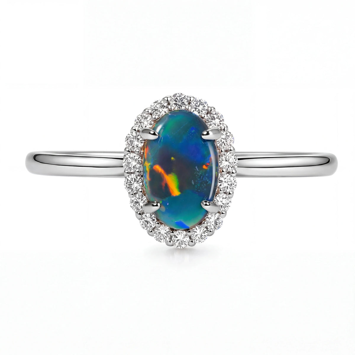 Black Opal Ring in 18K White Gold - Multicolour - Australian Opal Cutters and Pearl Divers