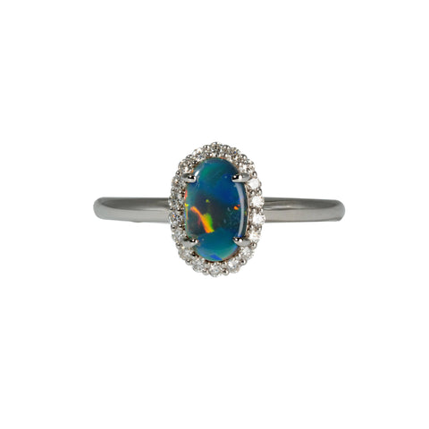 Black Opal Ring in 18K White Gold - Multicolour