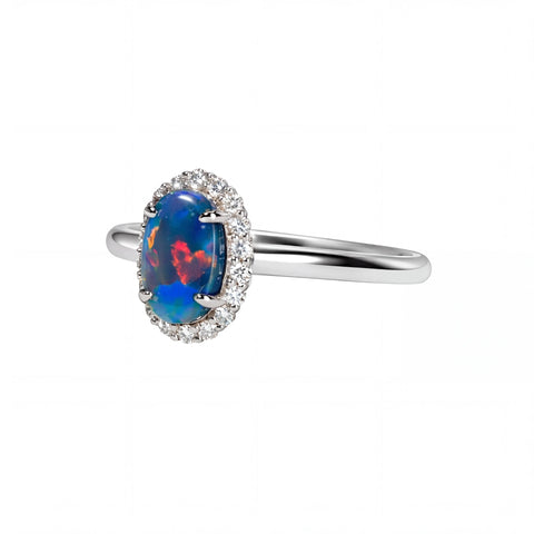 Black Opal Ring in 18K White Gold - Multicolour - Australian Opal Cutters and Pearl Divers
