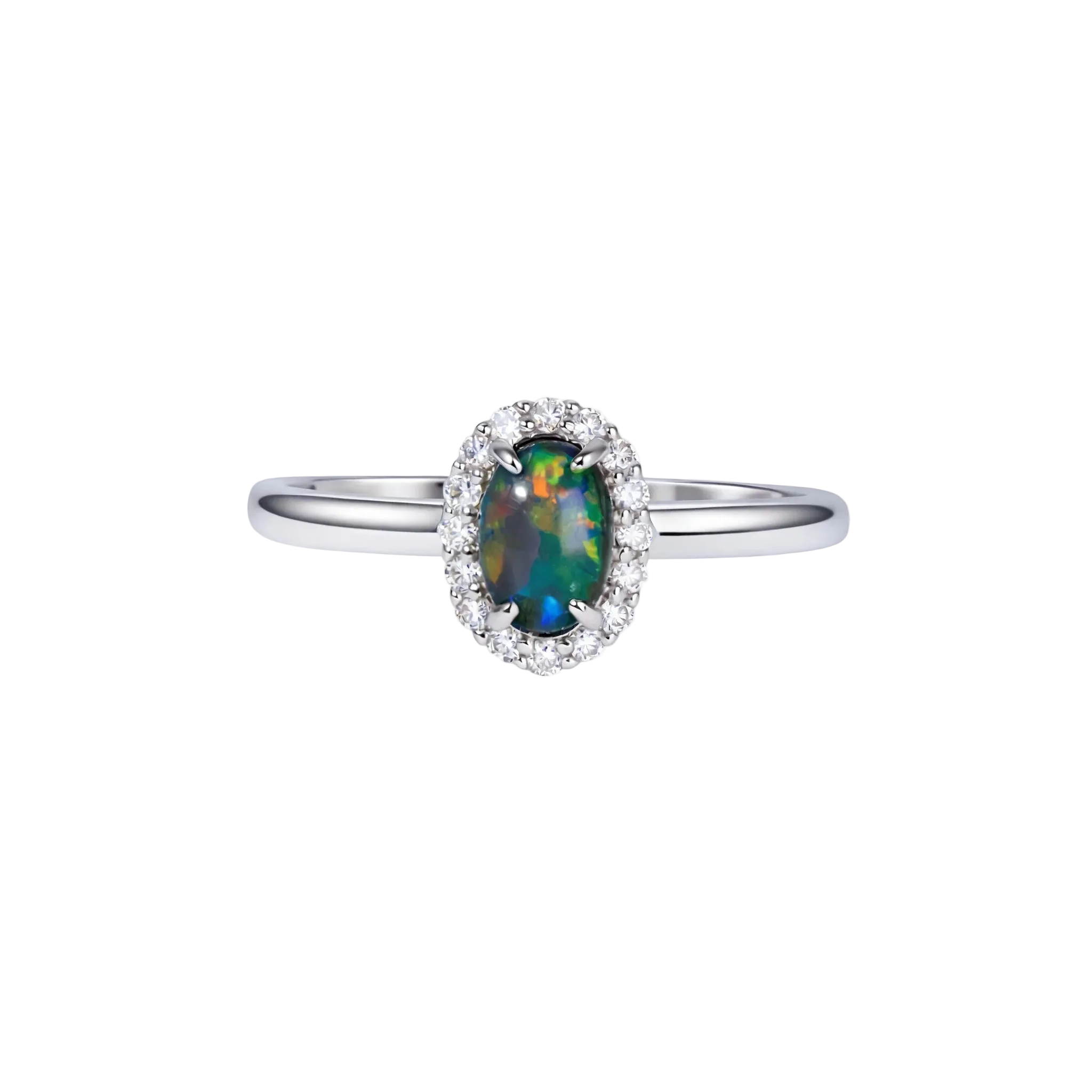 Black Opal Ring in 18K White Gold - Multicolour - Australian Opal Cutters and Pearl Divers