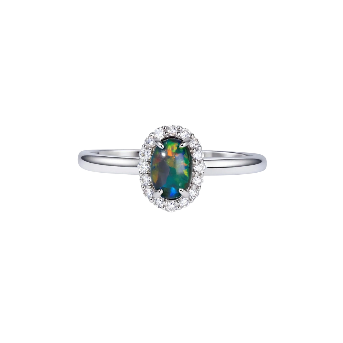 Black Opal Ring in 18K White Gold - Multicolour - Australian Opal Cutters and Pearl Divers
