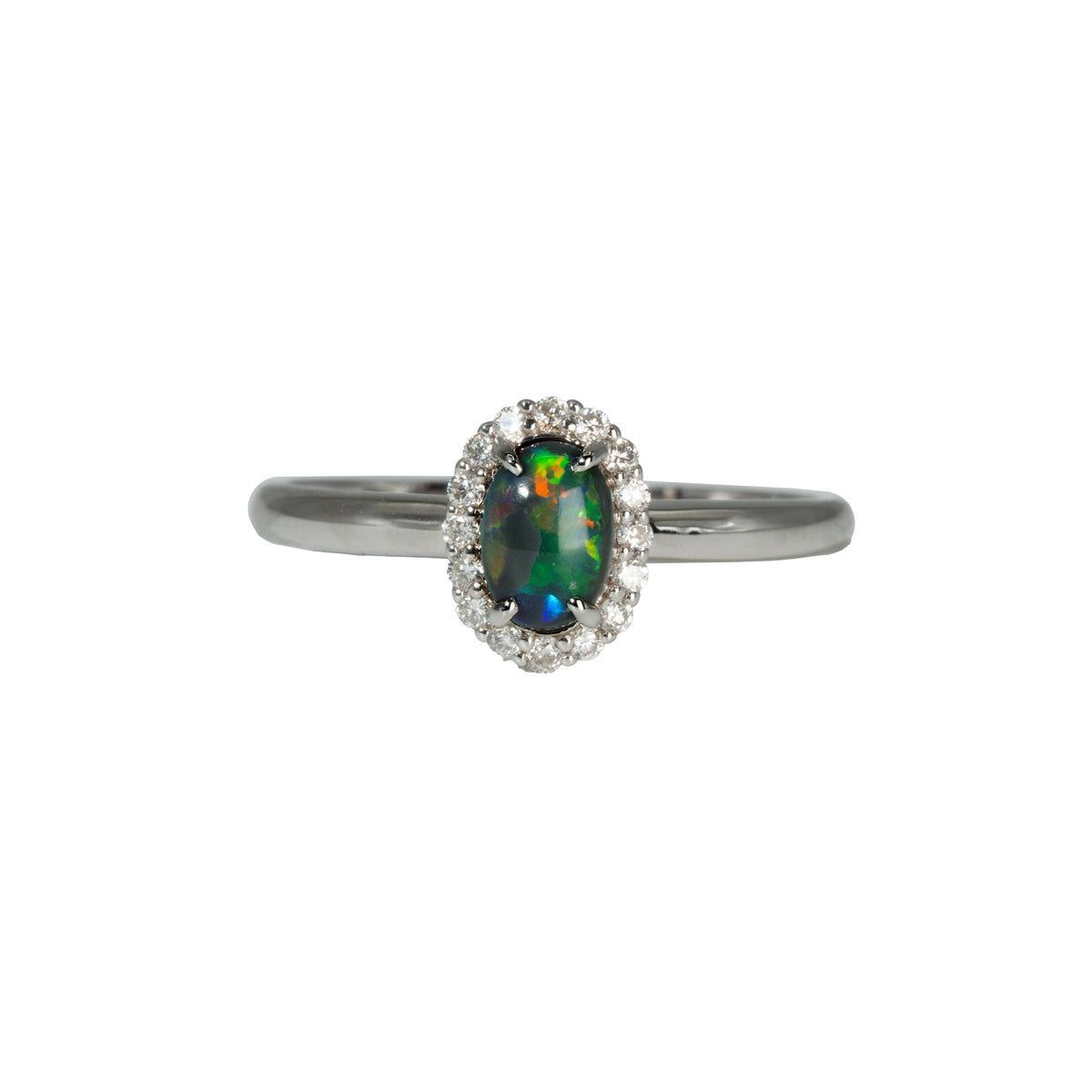 Black Opal Ring in 18K White Gold - Multicolour