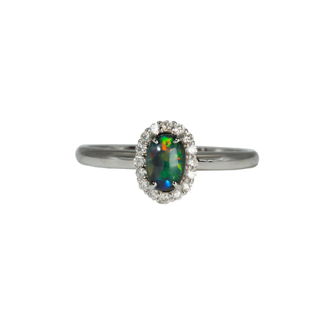 Black Opal Ring in 18K White Gold - Multicolour