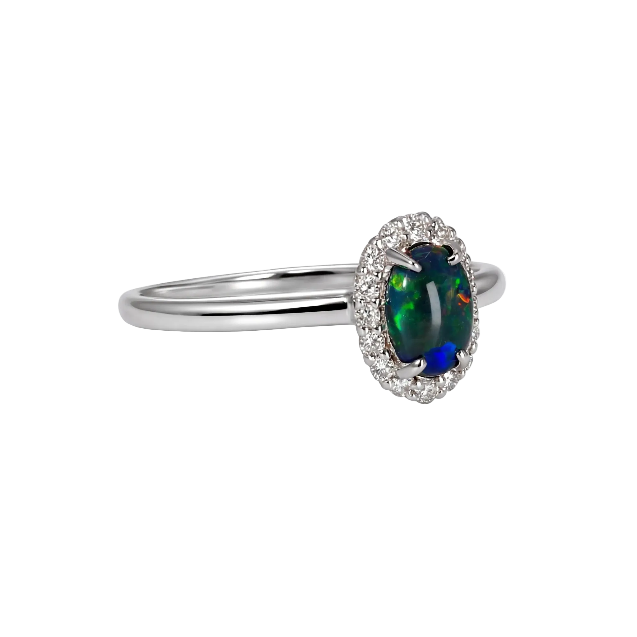 Black Opal Ring in 18K White Gold - Multicolour - Australian Opal Cutters and Pearl Divers