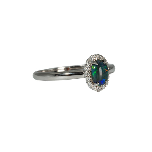 Black Opal Ring in 18K White Gold - Multicolour