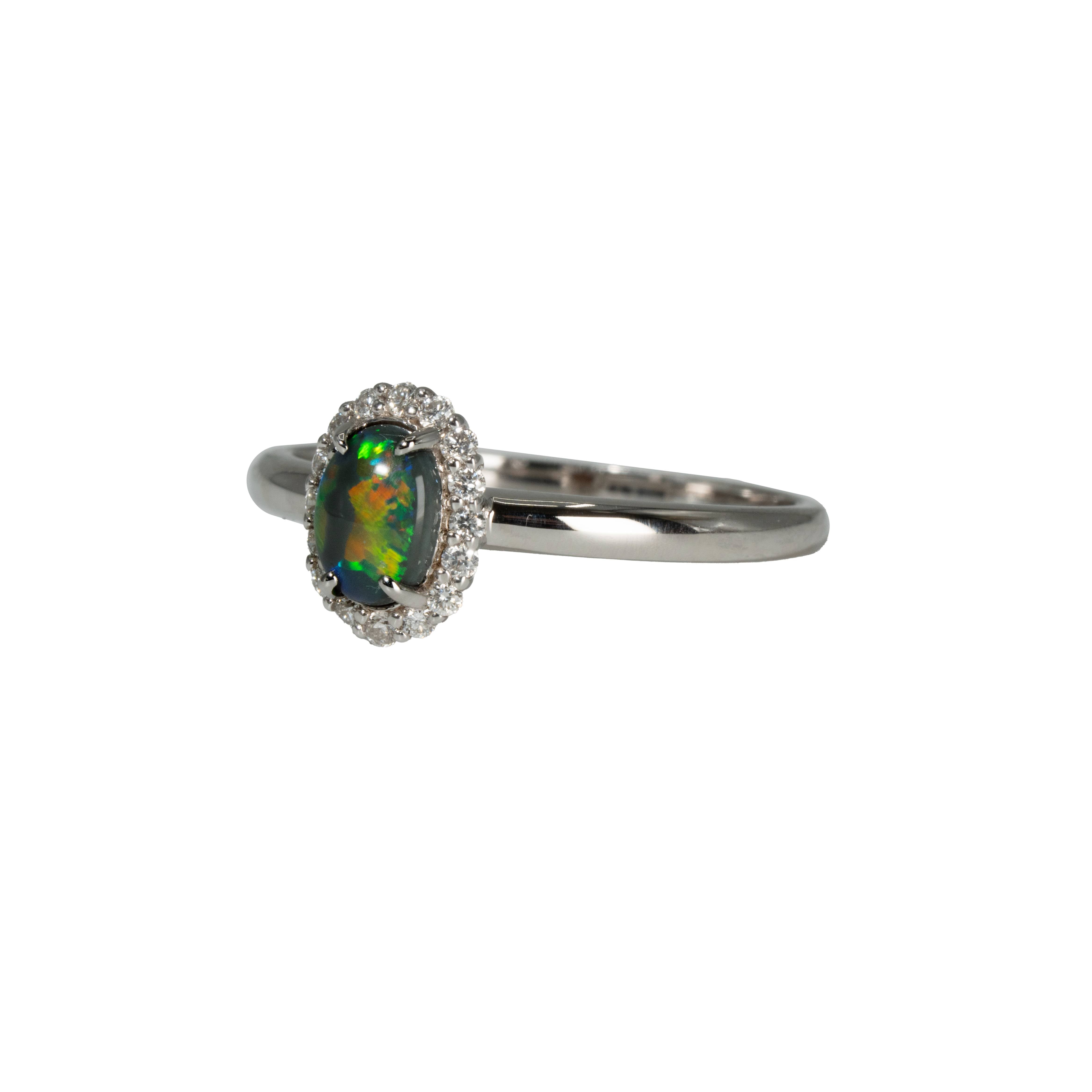 Black Opal Ring in 18K White Gold - Multicolour