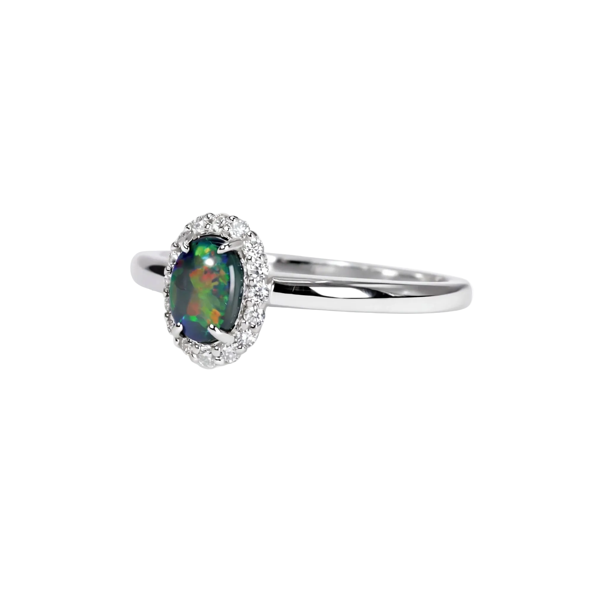 Black Opal Ring in 18K White Gold - Multicolour - Australian Opal Cutters and Pearl Divers