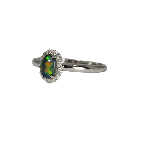 Black Opal Ring in 18K White Gold - Multicolour
