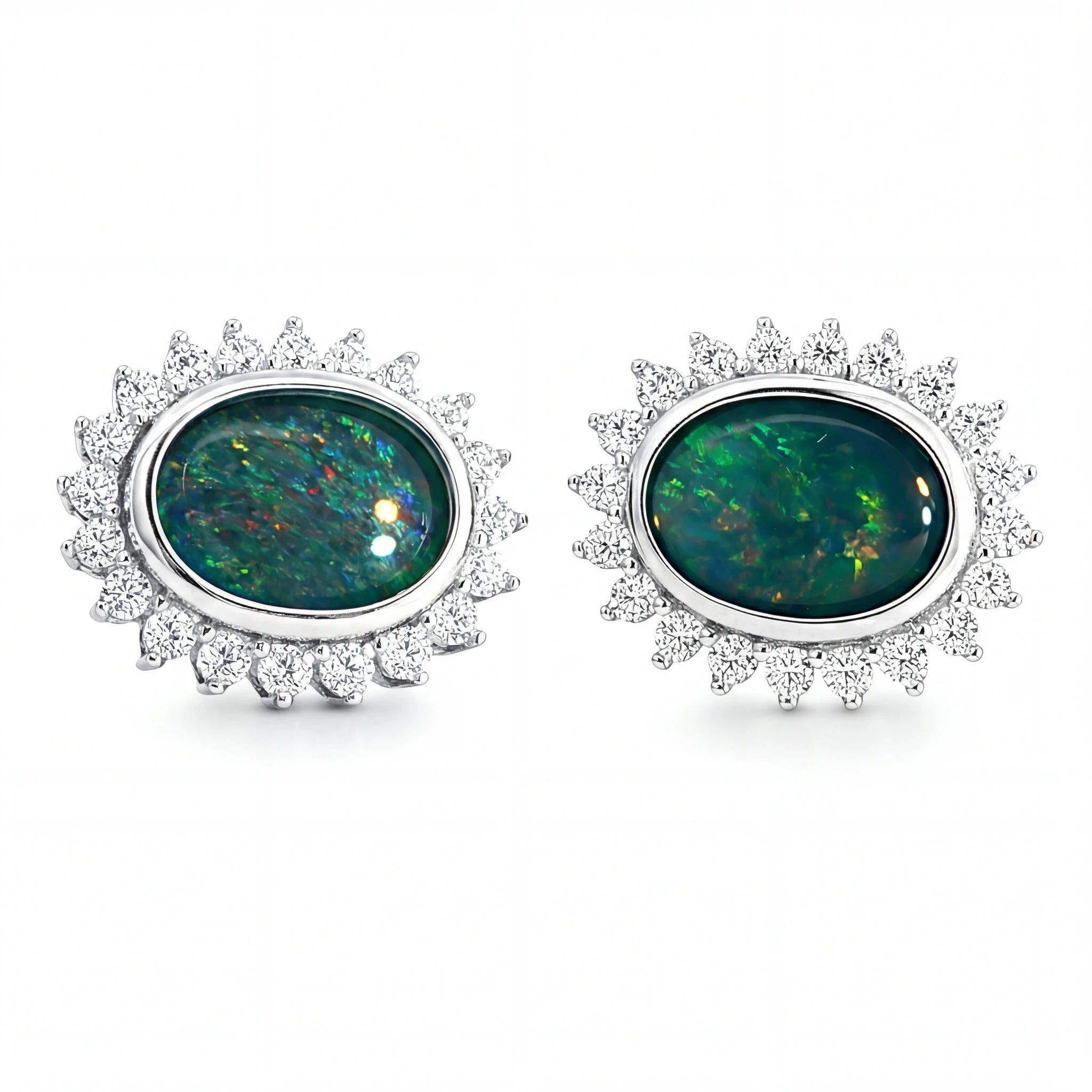 Triplet Opal Earrings in 925 Sterling Silver - Multicolour - Australian Opal Cutters and Pearl Divers