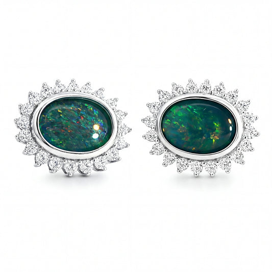 Triplet Opal Earrings in 925 Sterling Silver - Multicolour - Australian Opal Cutters and Pearl Divers