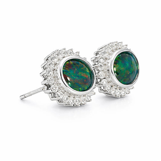 Triplet Opal Earrings in 925 Sterling Silver - Multicolour - Australian Opal Cutters and Pearl Divers