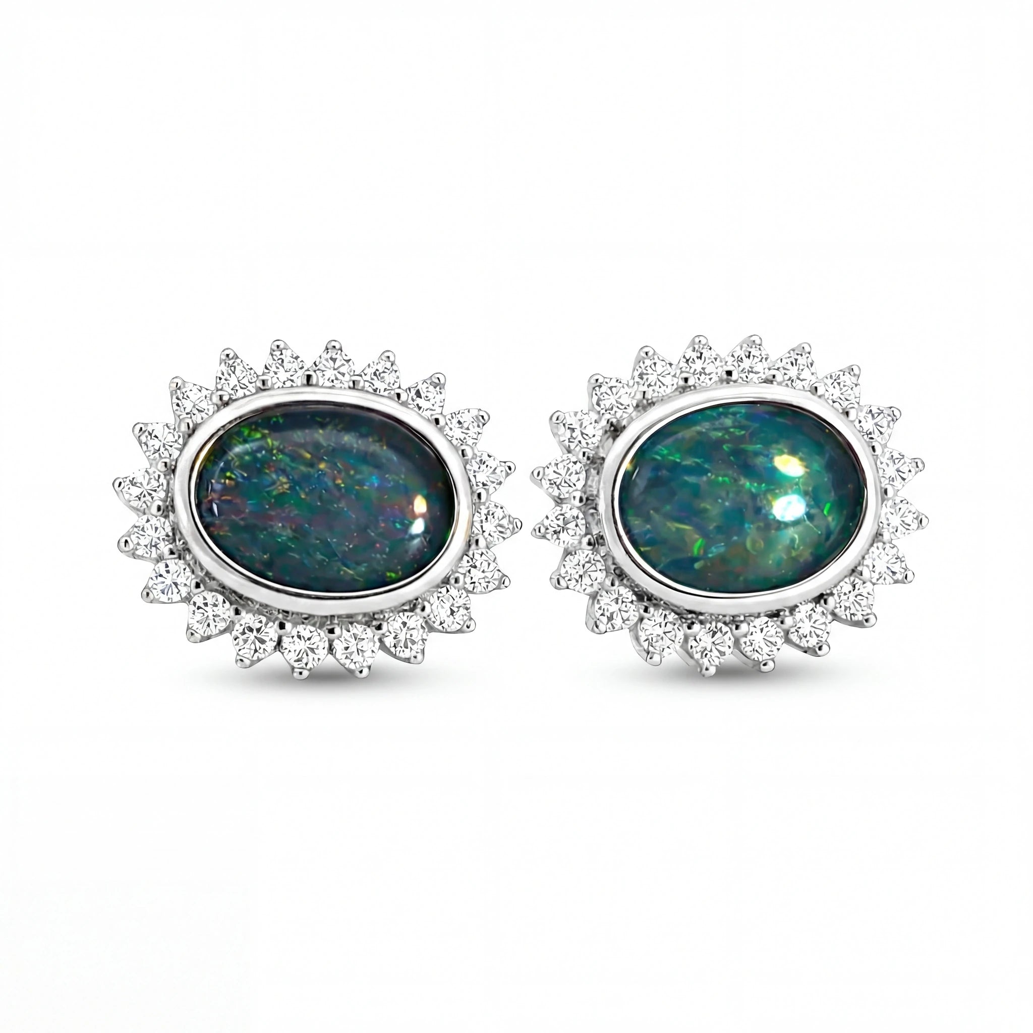 Triplet Opal Earrings in 925 Sterling Silver - Multicolour - Australian Opal Cutters and Pearl Divers
