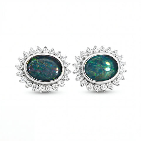 Triplet Opal Earrings in 925 Sterling Silver - Multicolour - Australian Opal Cutters and Pearl Divers