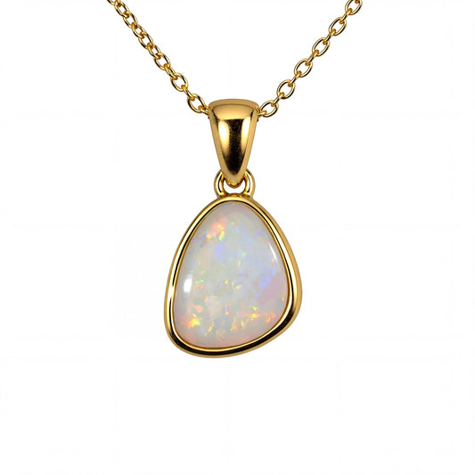 Light Opal Pendant in 9K Yellow Gold - Multicolour - Australian Opal Cutters and Pearl Divers