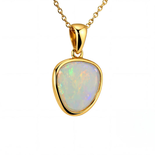 Light Opal Pendant in 9K Yellow Gold - Multicolour - Australian Opal Cutters and Pearl Divers