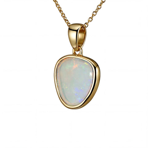 Light Opal Pendant in 9K Yellow Gold - Multicolour - Australian Opal Cutters and Pearl Divers