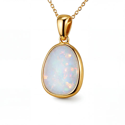 Light Opal Pendant in 9K Yellow Gold - Multicolour - Australian Opal Cutters and Pearl Divers