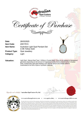 Light Opal Pendant in 9K Yellow Gold - Multicolour