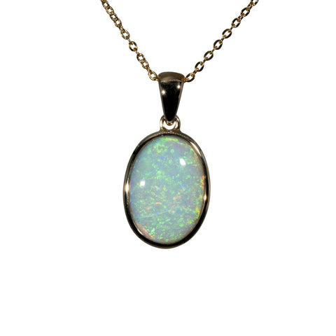 Light Opal Pendant in 9K Yellow Gold - Multicolour