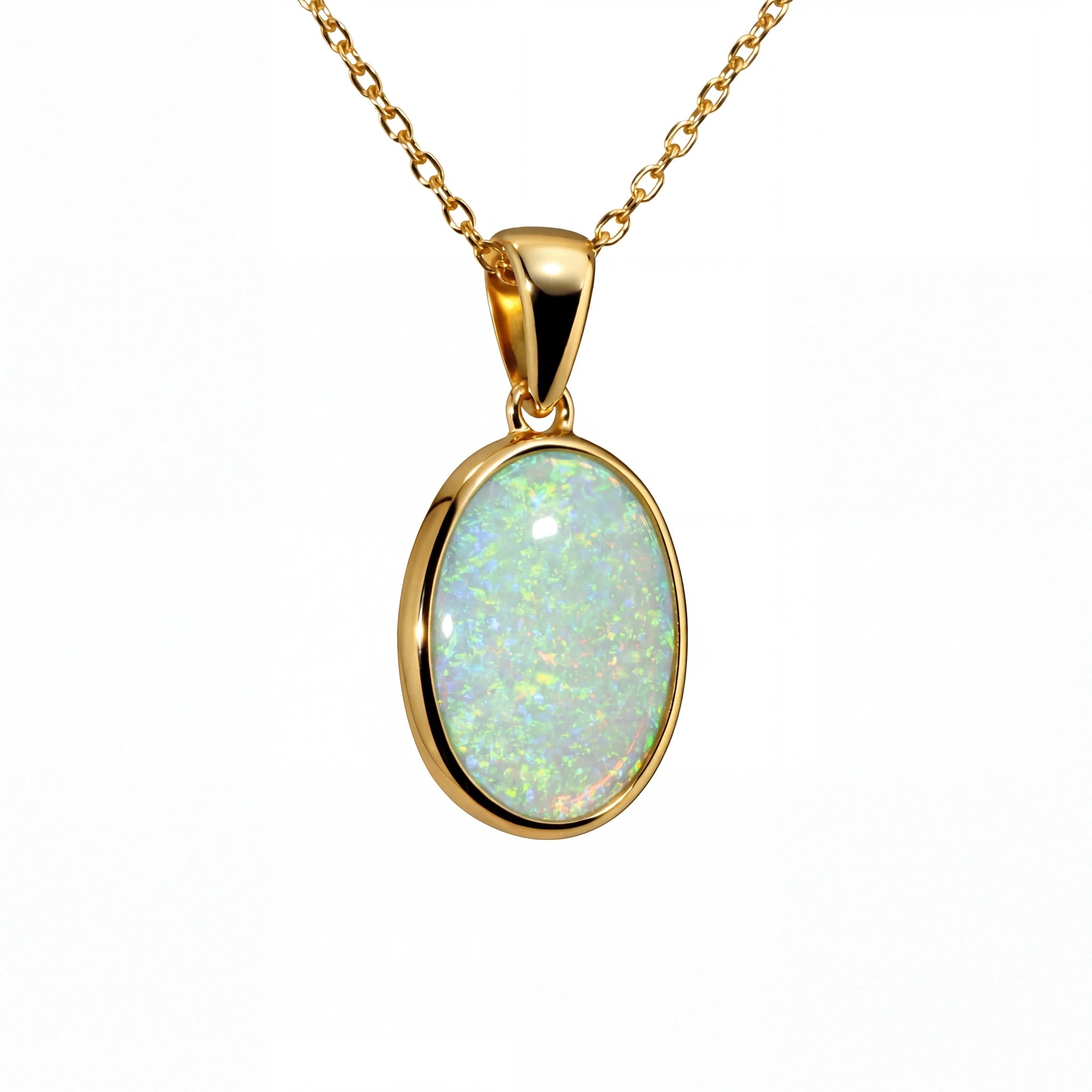Light Opal Pendant in 9K Yellow Gold - Multicolour - Australian Opal Cutters and Pearl Divers