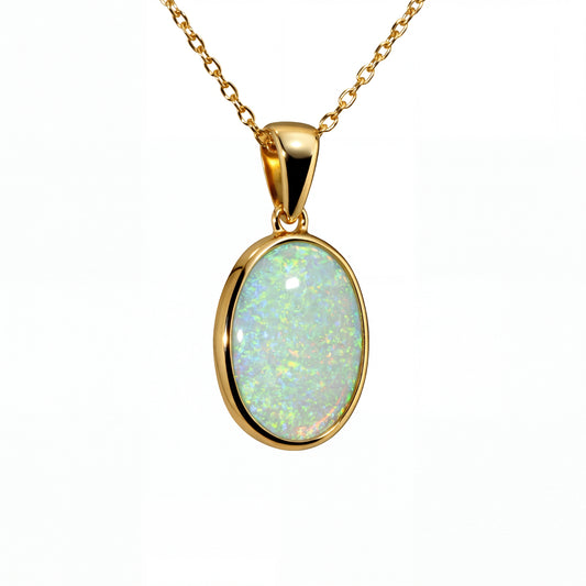 Light Opal Pendant in 9K Yellow Gold - Multicolour