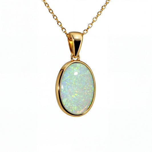 Light Opal Pendant in 9K Yellow Gold - Multicolour - Australian Opal Cutters and Pearl Divers