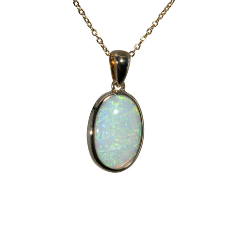 Light Opal Pendant in 9K Yellow Gold - Multicolour