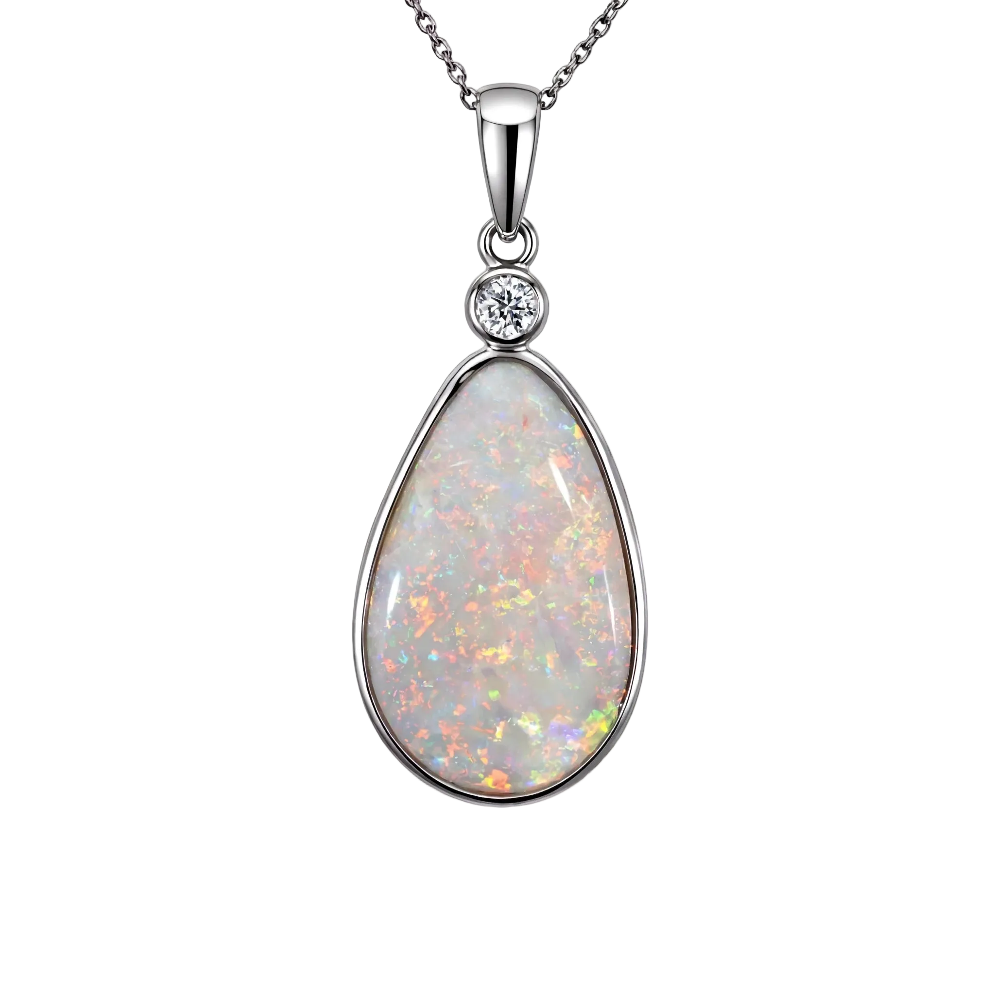 Light Opal Pendant in Platinum - Multicolour - Australian Opal Cutters and Pearl Divers