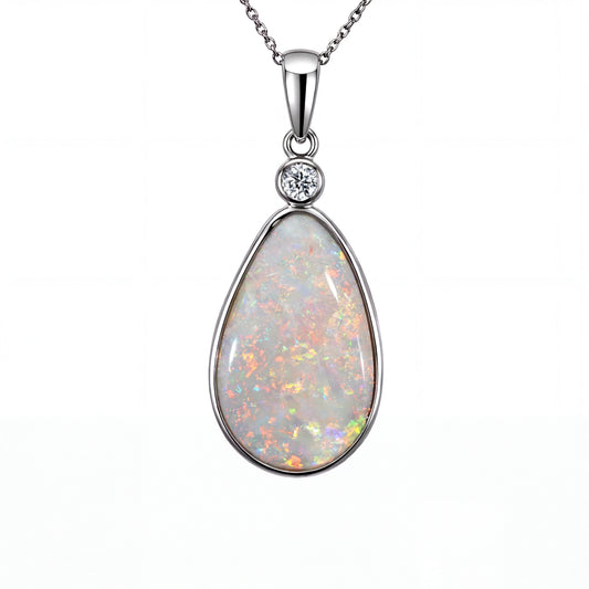 Light Opal Pendant in Platinum - Multicolour