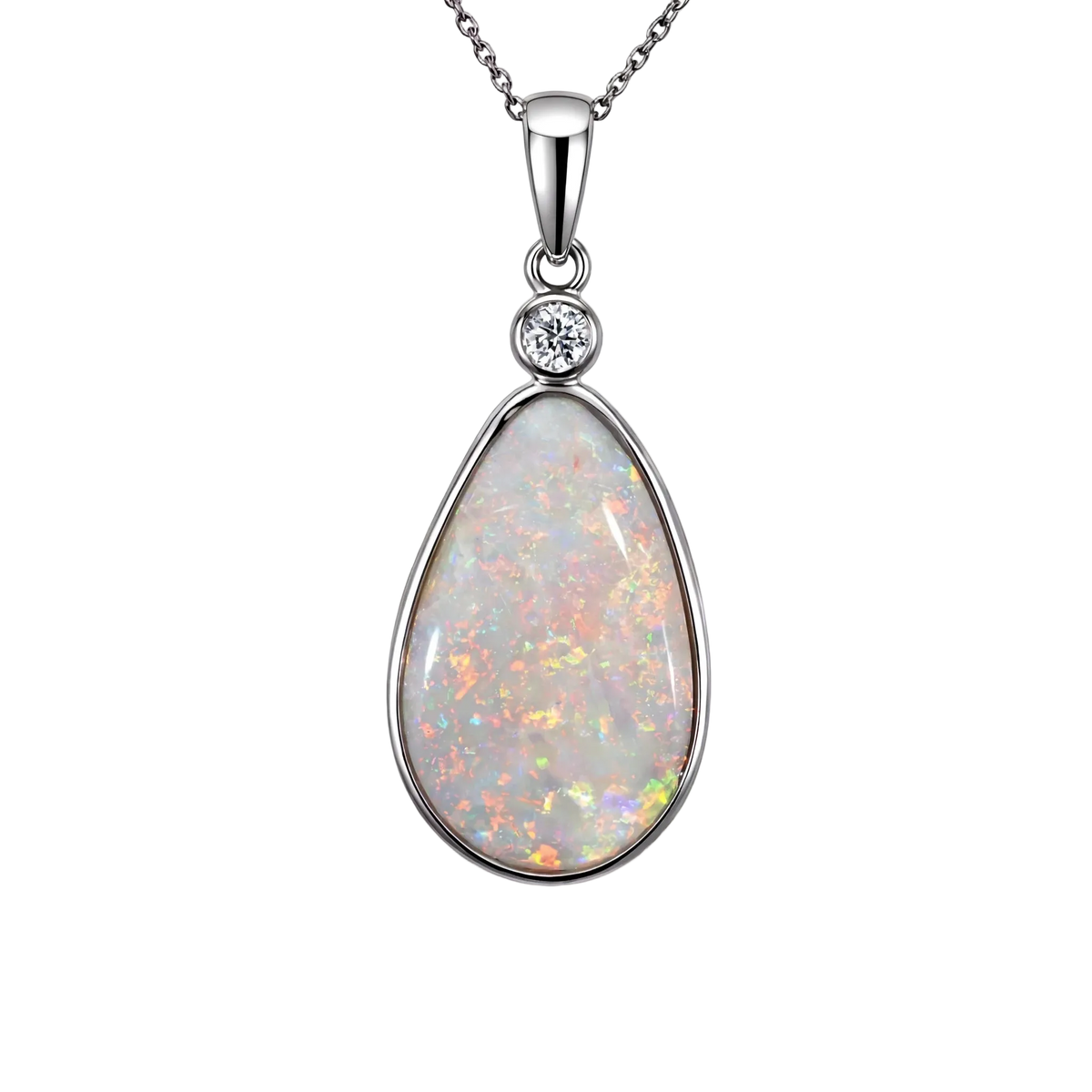 Light Opal Pendant in Platinum - Multicolour - Australian Opal Cutters and Pearl Divers