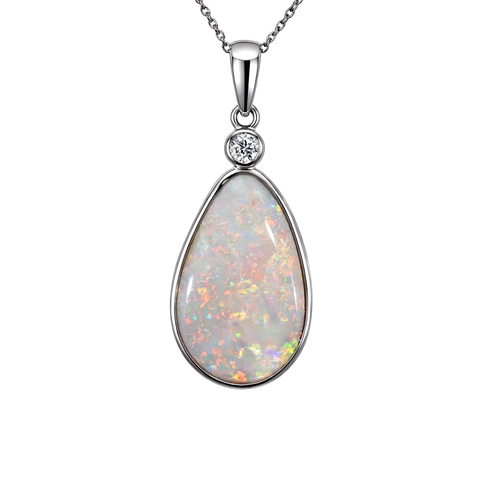 Light Opal Pendant in Platinum - Multicolour - Australian Opal Cutters and Pearl Divers