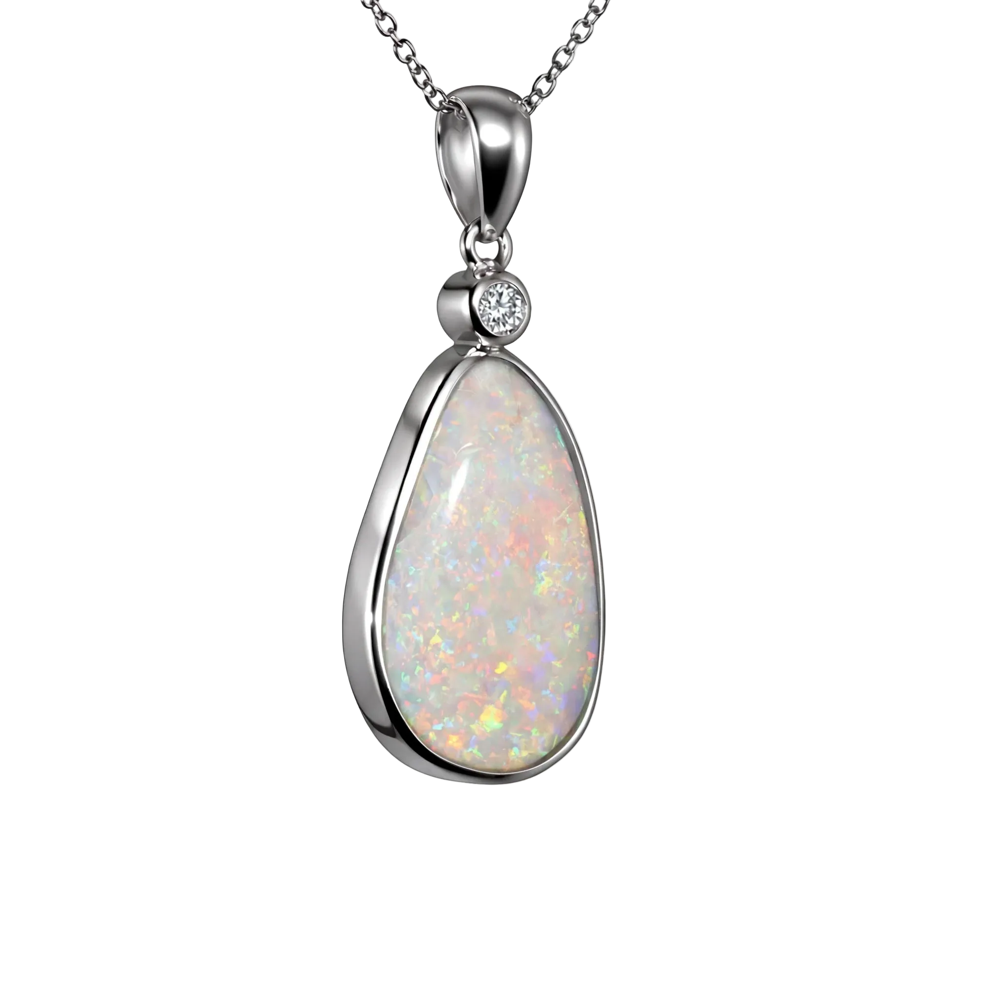 Light Opal Pendant in Platinum - Multicolour - Australian Opal Cutters and Pearl Divers