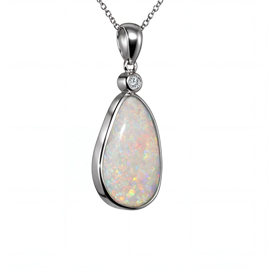 Light Opal Pendant in Platinum - Multicolour