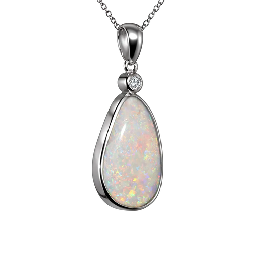 Light Opal Pendant in Platinum - Multicolour - Australian Opal Cutters and Pearl Divers