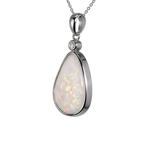 Light Opal Pendant in Platinum - Multicolour - Australian Opal Cutters and Pearl Divers