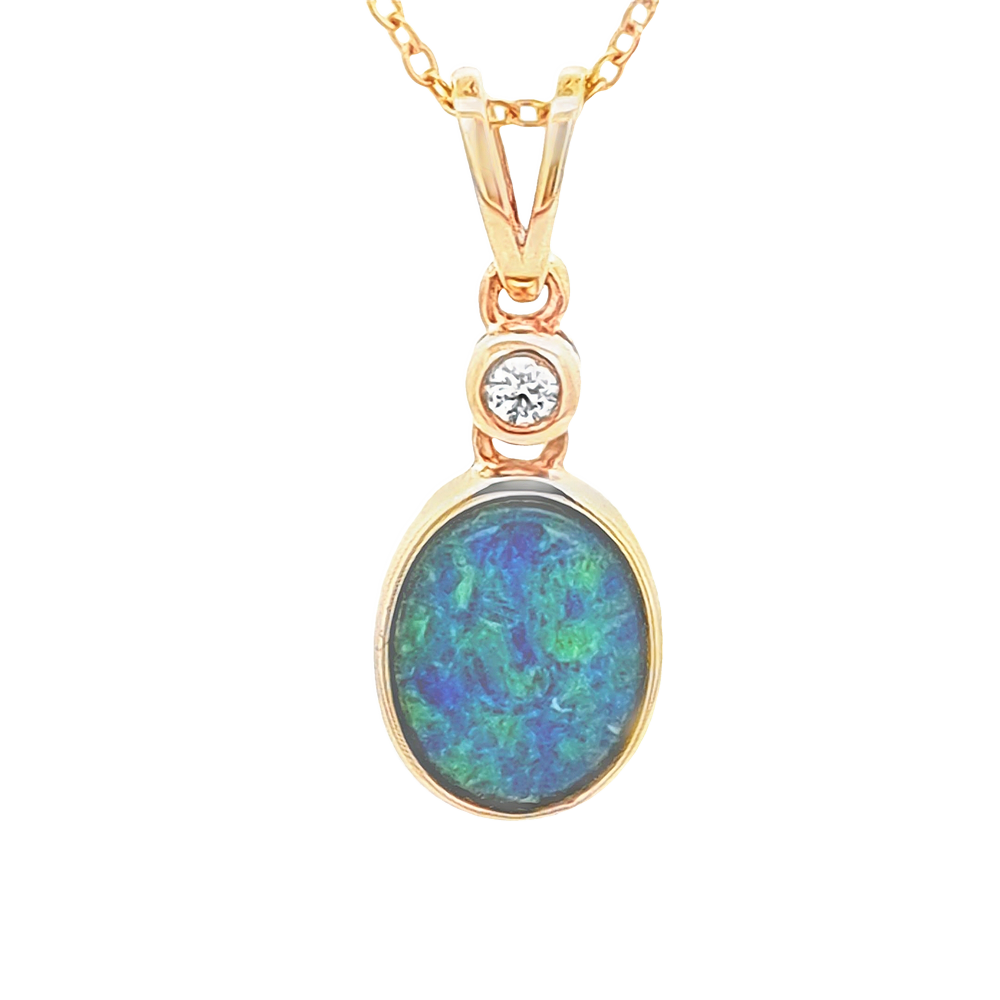 Australian Opal Triplet Pendant set in 9K Yellow Gold