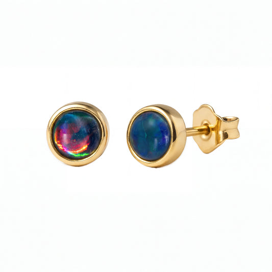Triplet Opal Earrings in 9K Yellow Gold - Multicolour