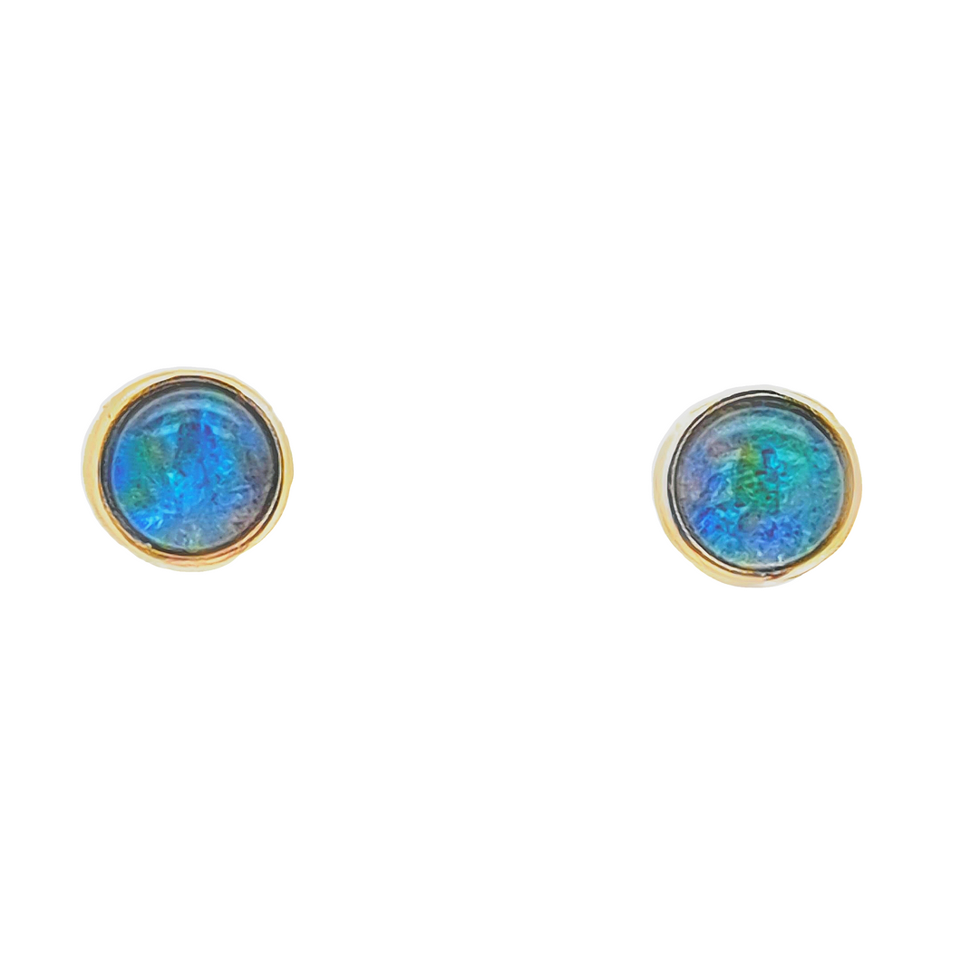 Australian Opal Cutters Triplet Opal Earrings set in 9K Yellow Gold