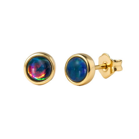 Triplet Opal Earrings in 9K Yellow Gold - Multicolour