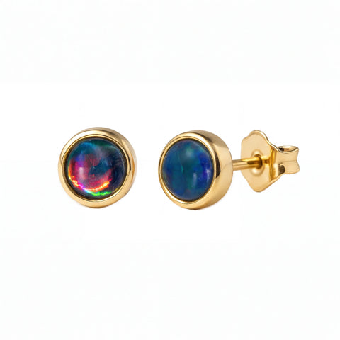 Triplet Opal Earrings in 9K Yellow Gold - Multicolour - Australian Opal Cutters and Pearl Divers