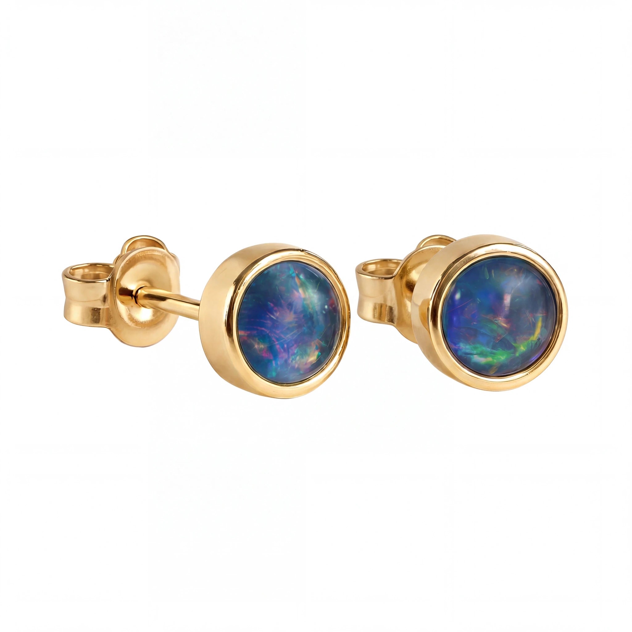 Triplet Opal Earrings in 9K Yellow Gold - Multicolour - Australian Opal Cutters and Pearl Divers