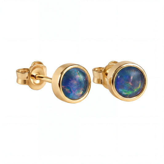 Triplet Opal Earrings in 9K Yellow Gold - Multicolour